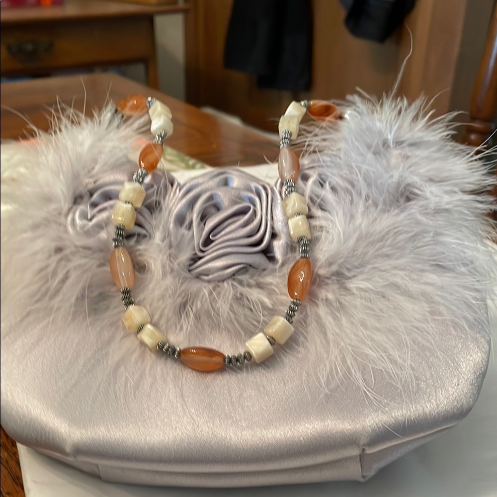 Chic Orange and Cream Clutch with Wristlet